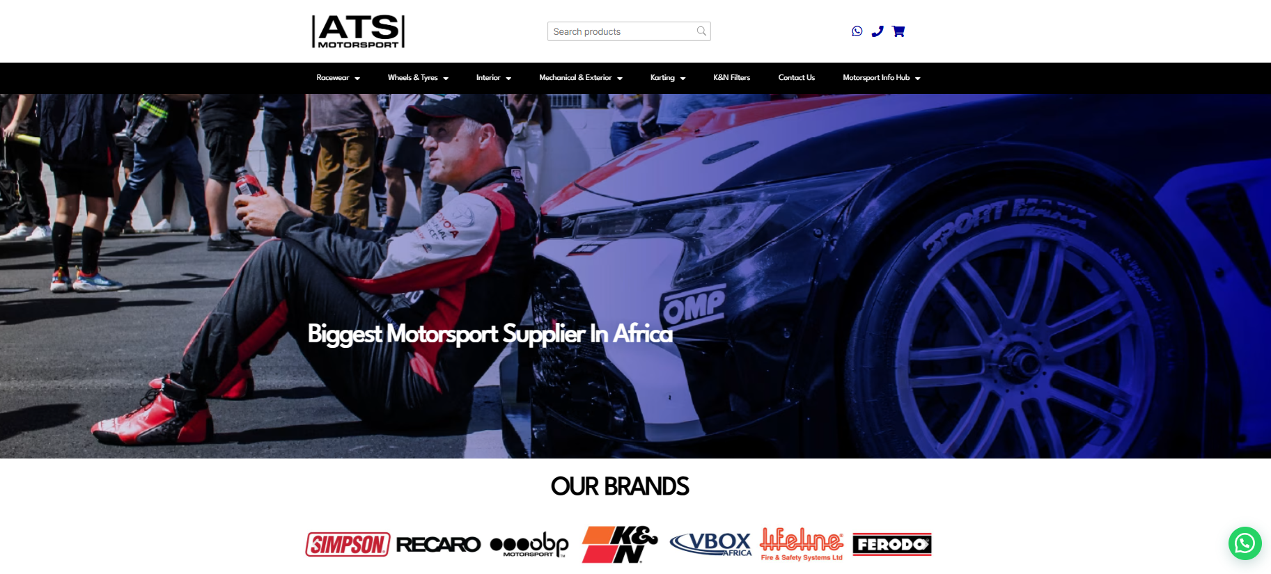 ATS Motorsport website showing its racing hero and featured brands