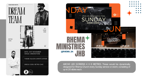 Rhema Ministries Dream Team, Sunday service and Equipping Group campaign design