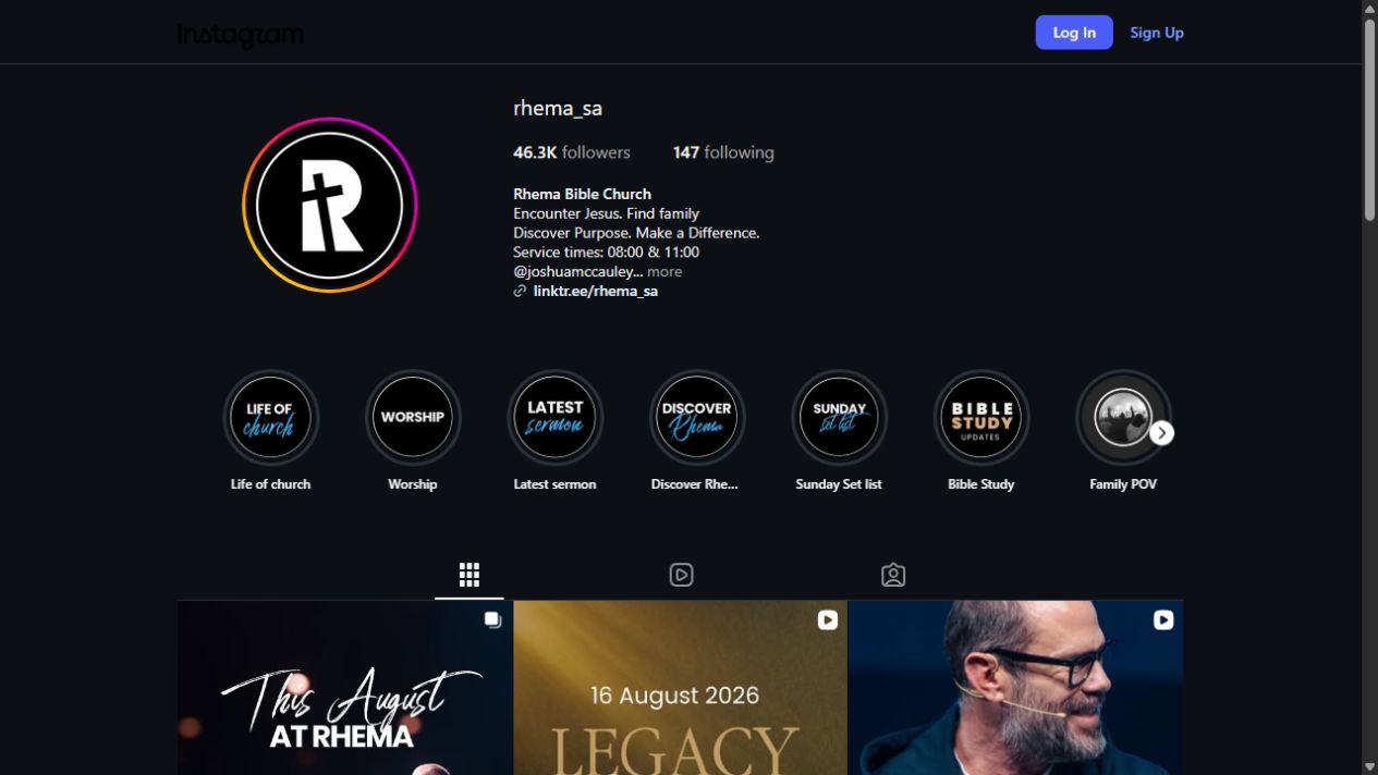 Rhema Bible Church Instagram profile